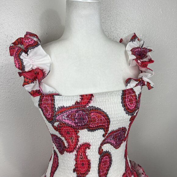 Taroo Dress Women Medium White Red Ruffled Smocked Fit Flare Mini Casual Party - Picture 7 of 12